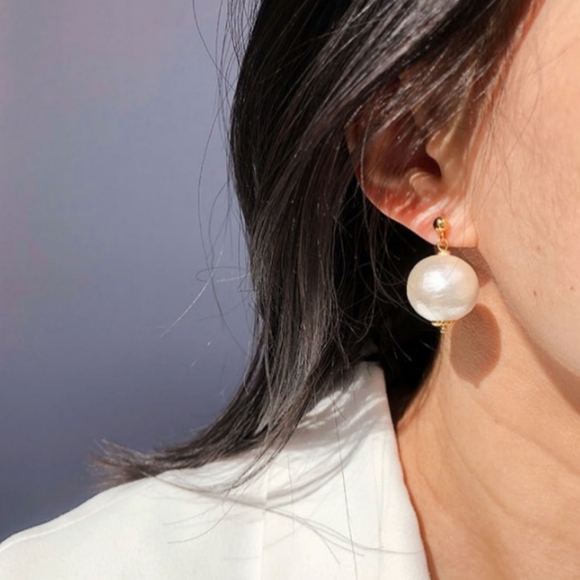 COPY - 18K Gold Filled Cotton Ball Pearl Dangle Earring 925 Sterling Silver Post - Picture 9 of 9